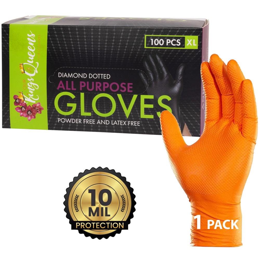1-Pack Orange Nitrile Gloves XL 10 Mil 1 box of 100 pieces