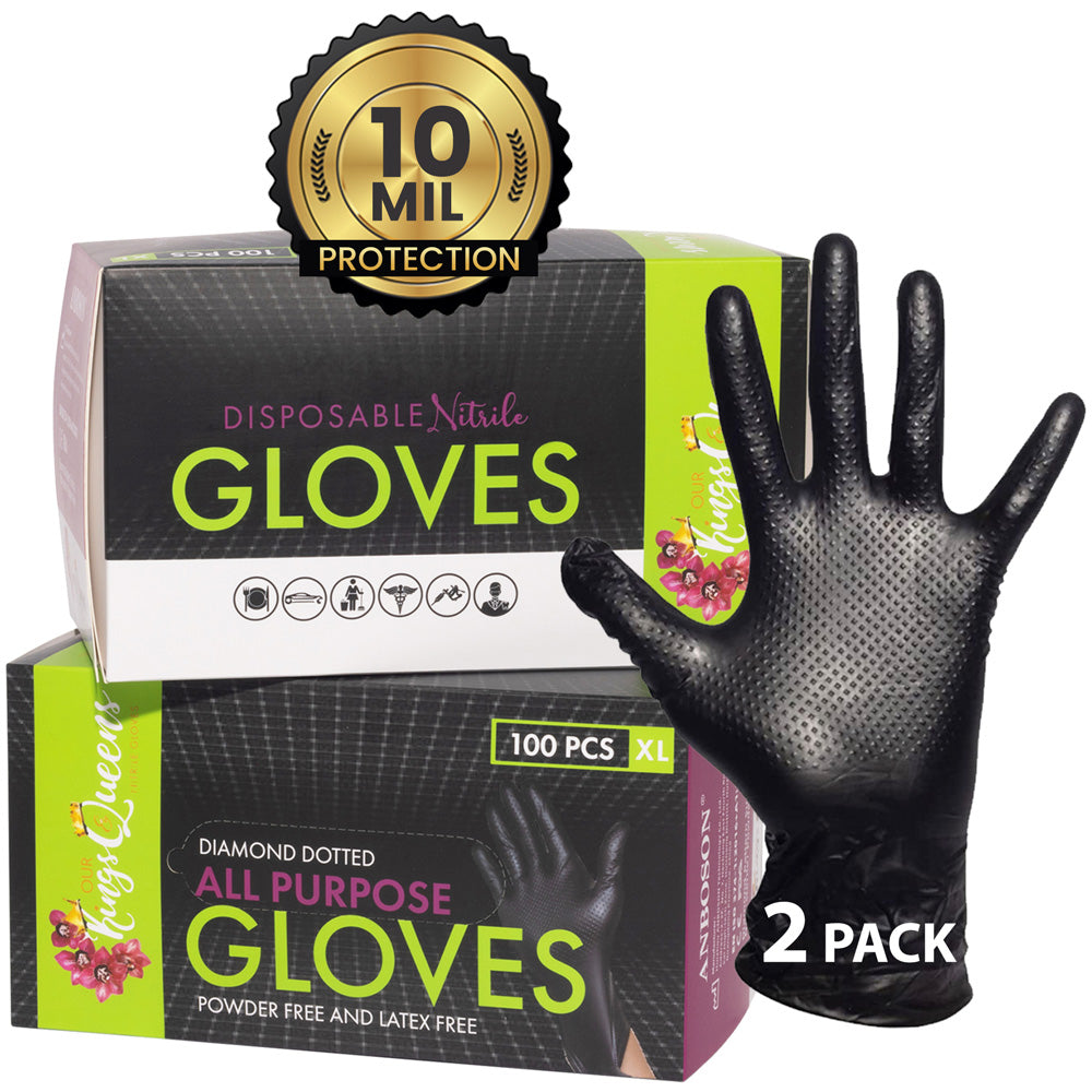 XL Black Nitrile Gloves 10 Mil 2 boxes of 200 pieces total