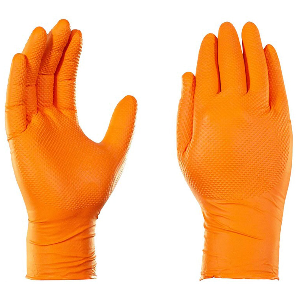 large orange diamond nitrile gloves with grip