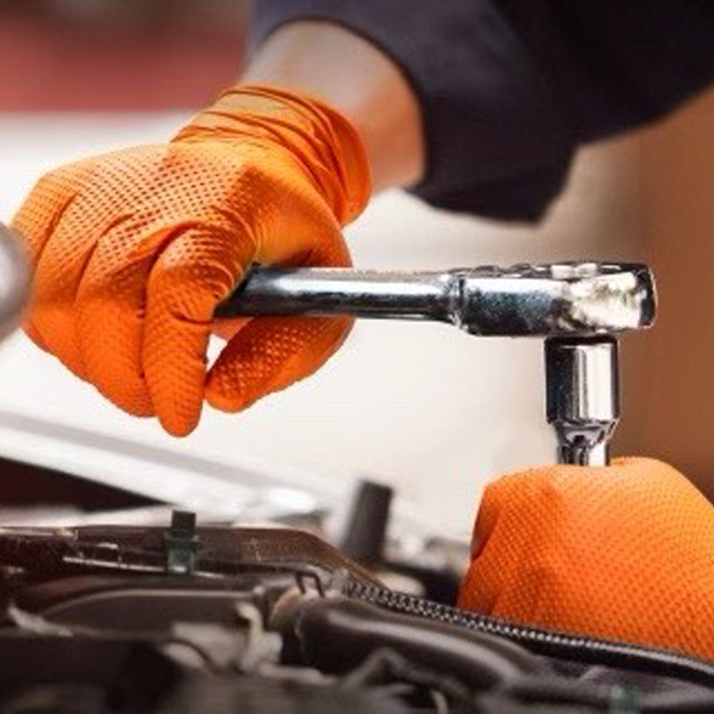 heavy duty orange nitrile gloves for mechanics